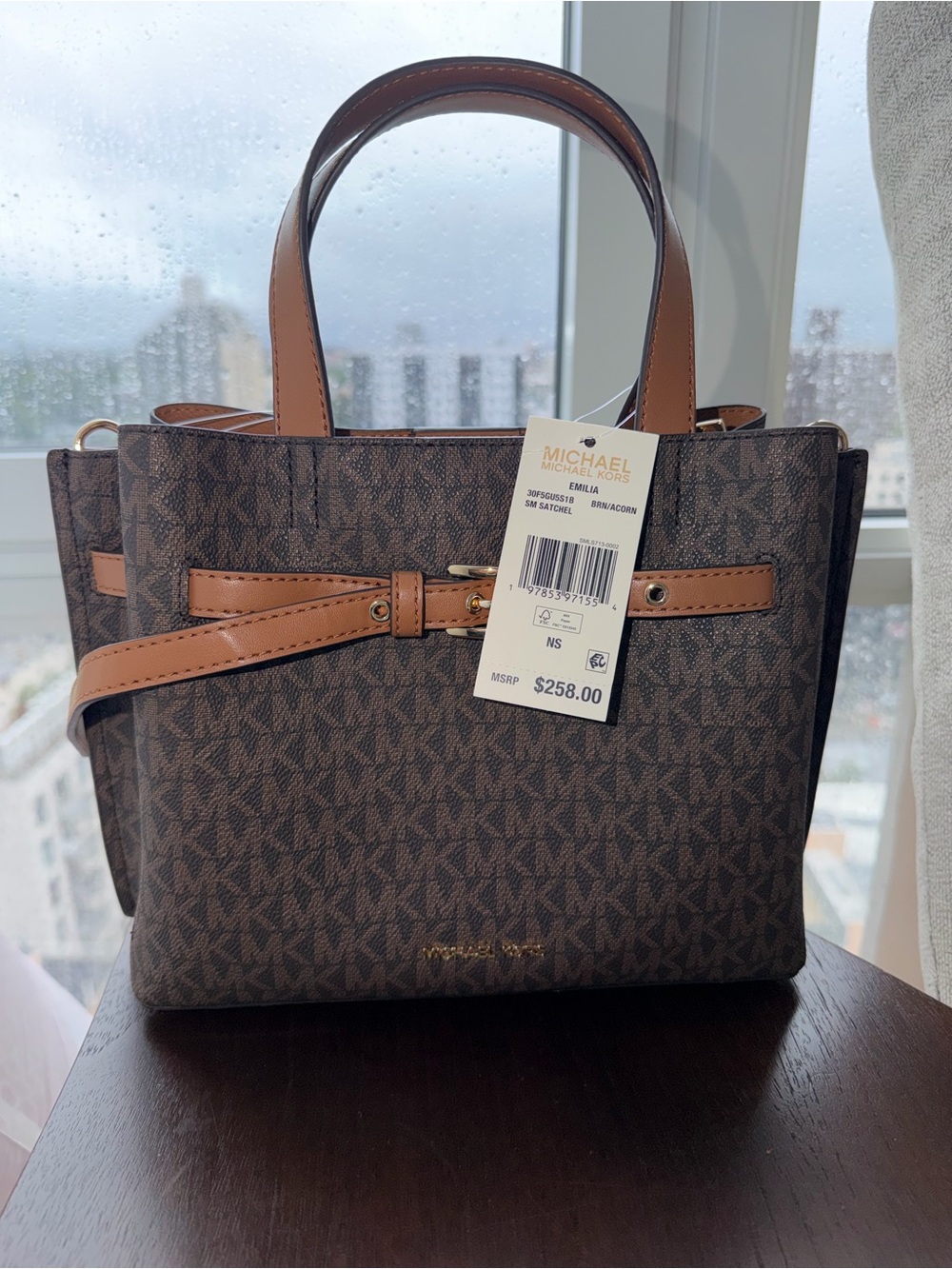 Michael Kors Brown Logo Satchel with Tan Accents